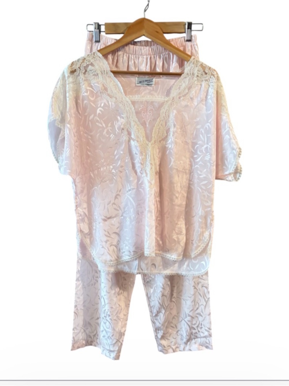 Vintage Lily of France Lace Sleepwear Set Large Pink Floral Pajama Set